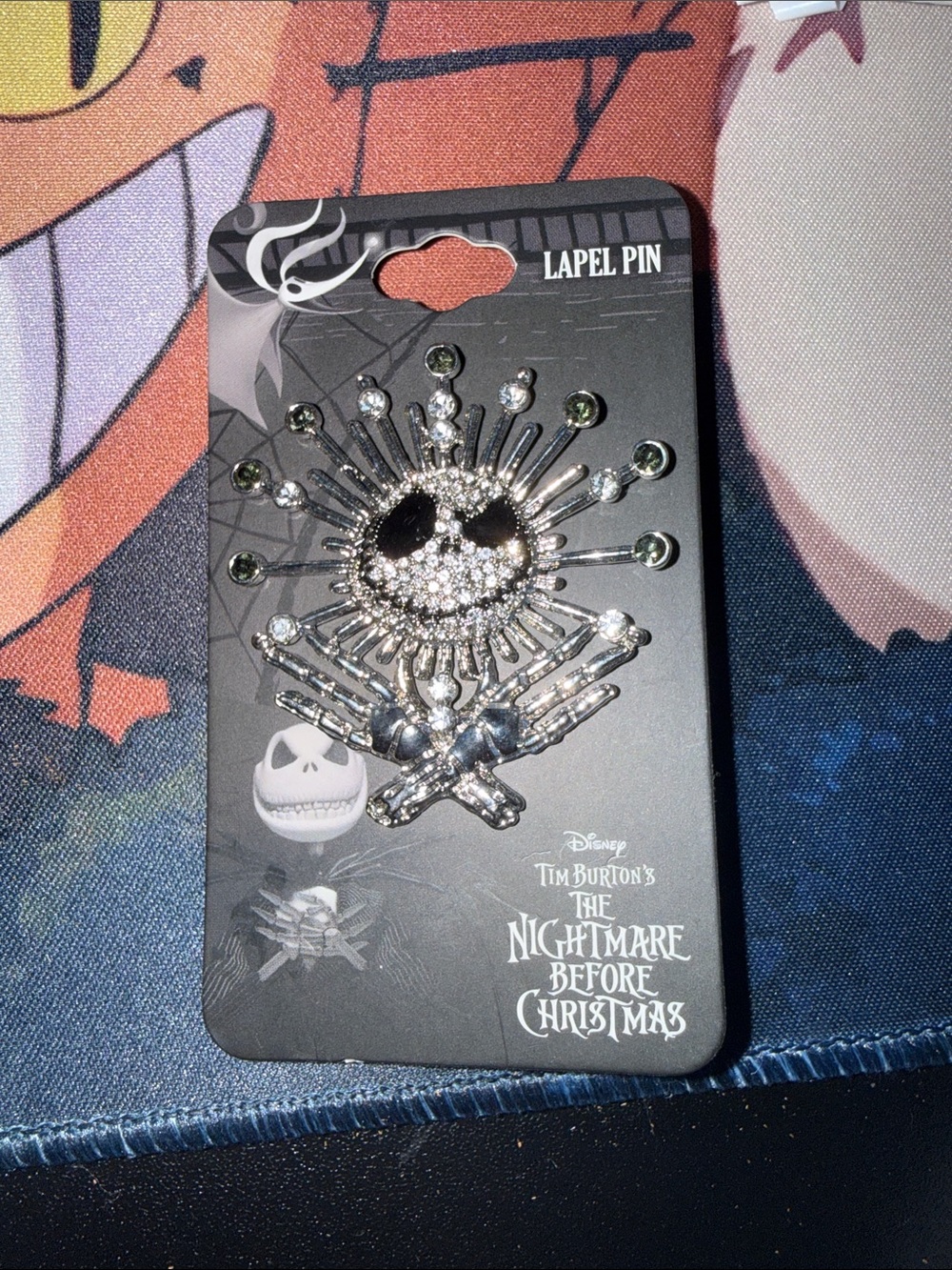 Disney The Nightmare Before Christmas Silver Crystal Skull Lapel Pin